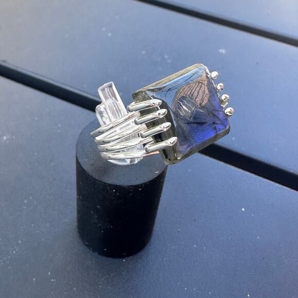 Labradorite Madagascar Sterling Silver Ring Size 8 - Picture 8 of 10
